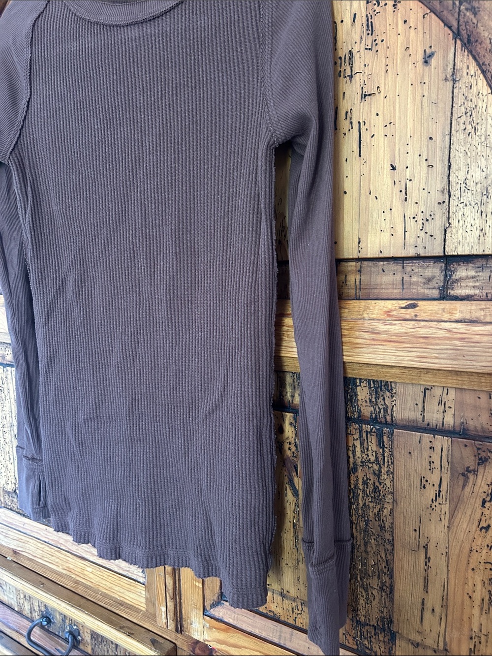 Free People Care Honey B Crewneck Thermal Brown Waffle Knit - Picture 11 of 13